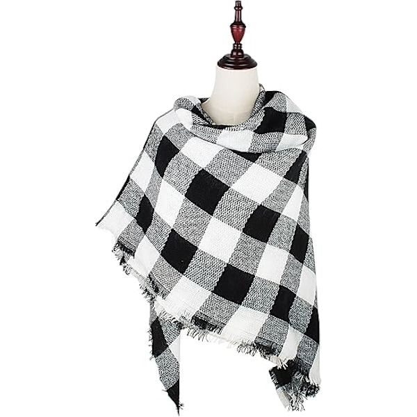 1 st  Höst- & Vinterhalsduk Klassisk Fransad Rutiga Tartan Varm Mjuk Tjock Stor Pläd Wrap Sjal Halsdukar för Kvinnor