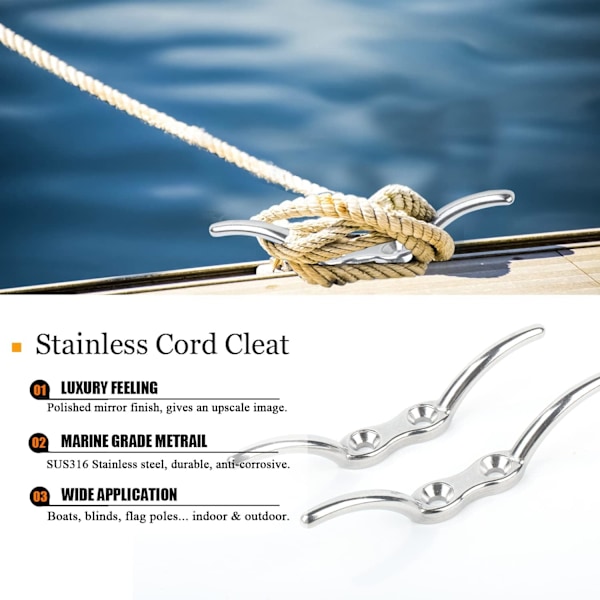 4 stk. Marine Hardware Ståltov Klampe Kraftig Tov Klampe Rustfrit Stål Marine Dæk Båd Fortøjningsklampe