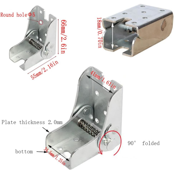4,1×3,45×0,8 cm 90° Selvlukkende Hengsel Beinfester, Møbelbein Hengselbraketter for Folding Bordbein, Kjøkken Folding