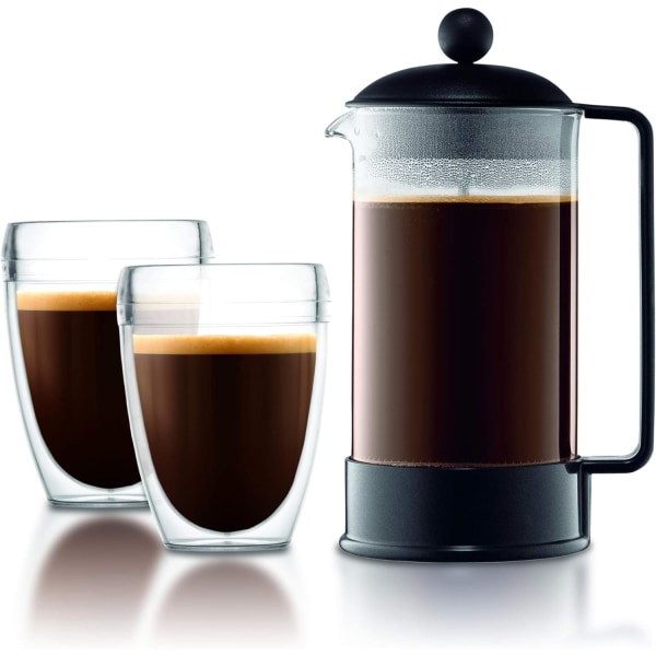 French Press Coffee Maker - 3 kopper - 0,35 L - Svart