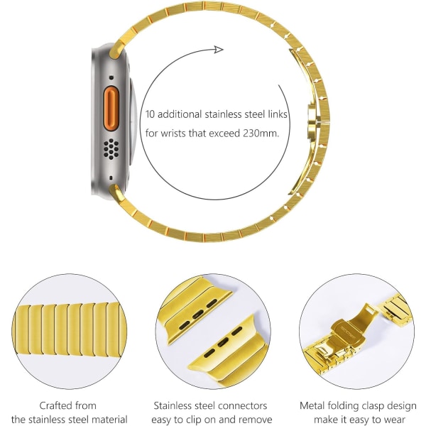 49mm 45mm 44mm 42mm Metalliranneke Apple Watchille, Kiinteä Ruostumattomasta Teräksestä Tehty Linkki Vaihdettava gold