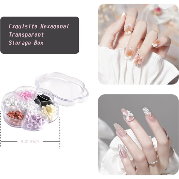 1 SET Färgglada Rosett-Nitar Nail Stud Rhinestones Crystal, 3D Rosett Färgglada Nail Charms Set för Nail Stones Design DIY