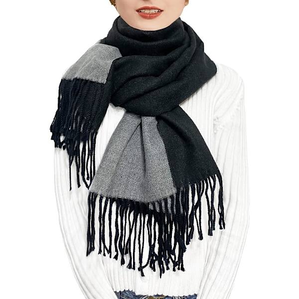 (NIOR+GRÅ) Dame Kasjmirskjerf Vinter Reversibel Pashmina