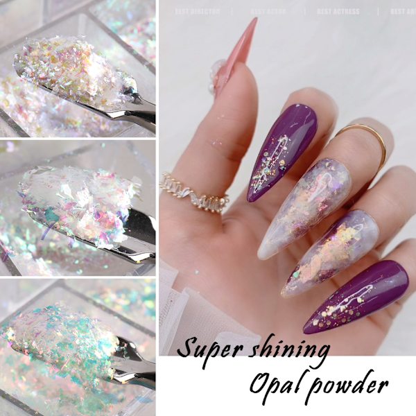 Holografisk Opal Nagelkonst Glitterflingor Puder Aurora Iriserande Pigment Iskristall Sjöjungfru Pailletter Glittrande Sekvenser