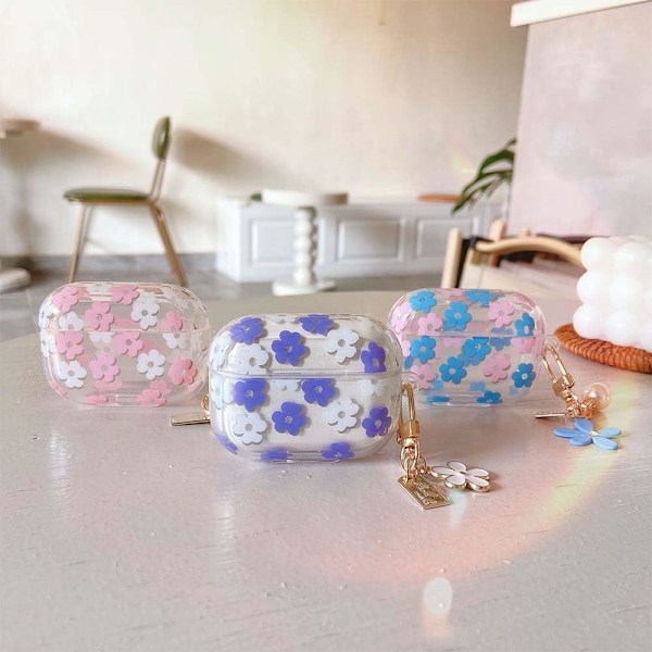 för AirPods 4:e generationens fodral med nyckelring + rengöringskit, Sött Genomskinligt Rosa Blommigt Skyddande Hörlursfodral, Mjuk Transparent TPU för AirPods 4 C