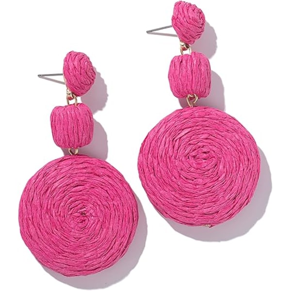 Statement Raffia Boho Runde Hengende Ball Øredobber - Søte Håndlagde Sommer Bohemske Hengende Smykker for Kvinner