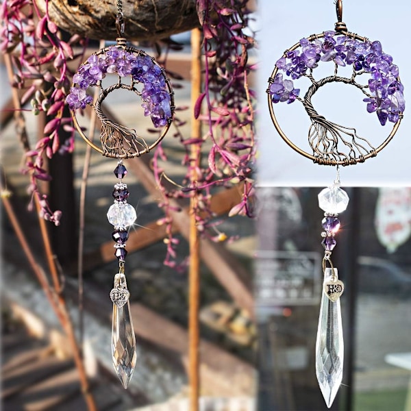 Setti 3 Fancy Purple Tree of Life Crystal Riippuvaa Riippua