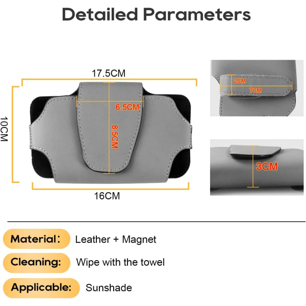 (Grå) Solbriller Opbevaringsboks Briller Holder til Bil Solskærm, Briller Opbevaring Organiz