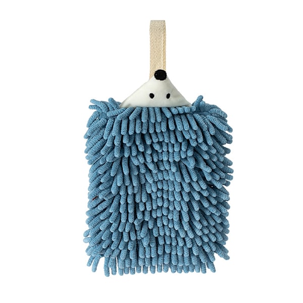 2 stk. søde dyrehåndklæder i chenille, plys pom pom håndklæder med løkker, ophængningshåndklæder f Blue, Orange
