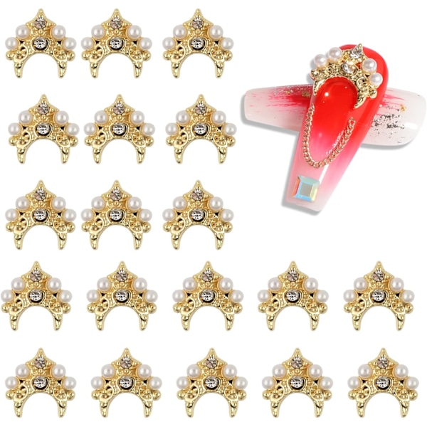3D Guld Nagelkonst Charm Rhinestones Krona Form Nagel Charm med Blanka Kristaller Diamanter Lyxig Design Nageltillbehör