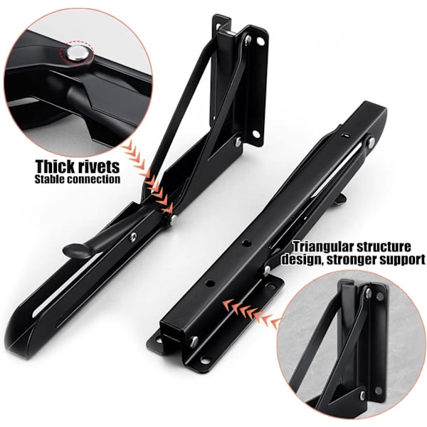 2 stk. 395mm Heavy Duty Foldbare Beslag, Foldbart Beslag, Sort Foldbar Konsolbeslag, Vægbøjle