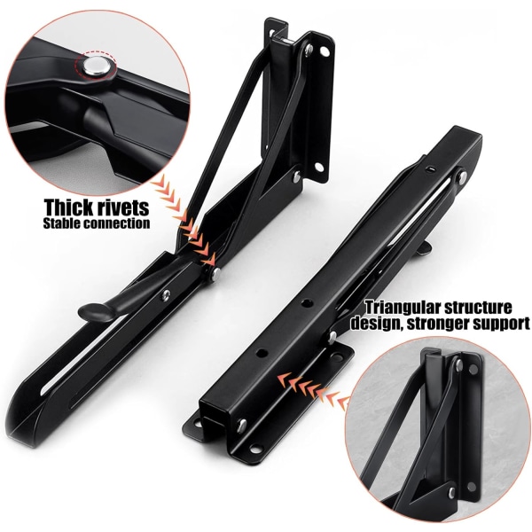 2 stk. 440mm Foldbare Beslag, Foldbare Beslag, Sort Foldbar Konsolbeslag, Vægbøjle