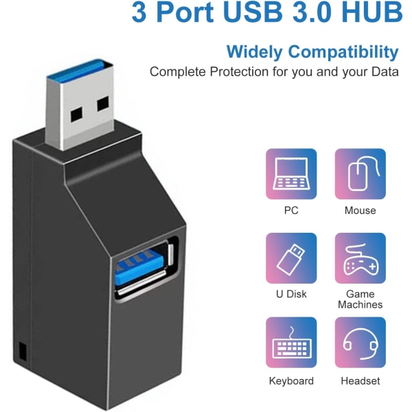 (Svart) 3-portars USB 3.0-hubb (2 USB 2.0 + USB 3.0), bärbar adapter, USB docka
