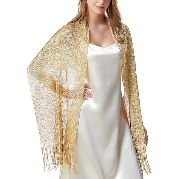 Kvinners Tassel Sjal for Kveld, Fest, Bryllup med Trykknapper Gold