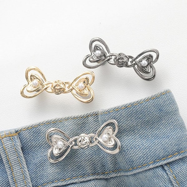 3 Set Byxor Midjejusterare, Ingen Sömnad Justerbar Knapp för Jeans Midjeband, Hjärtformade Pärlknappar för Jeans Midjejustering