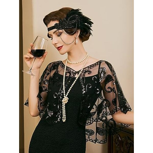 Kvinders 1920'er Flapper Sjal, Sequinbesatte Sjal og Wraps til Aftenskjoler/Fester/Bryllupper/Formelle Anledninger/Harlem-aften