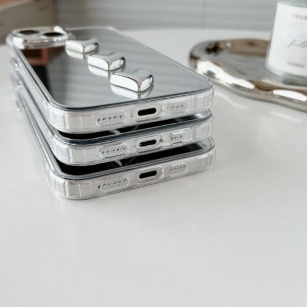 Peilikuori iPhone 13 Pro Maxille, Peili söpöllä 3D-sydämellä tytöille ja naisille meikkaamiseen, Kova peili takana + kirkas pehmeä TPU-puskuri