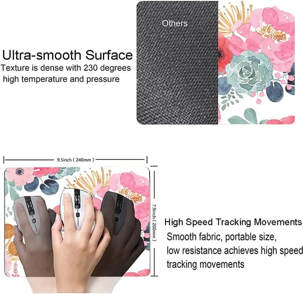 Pink Grøn Blomst, Premium-Tekstureret Skridsikker Gummibase Musemåtte til Laptop, Computer, 9,5×7,9 tommer