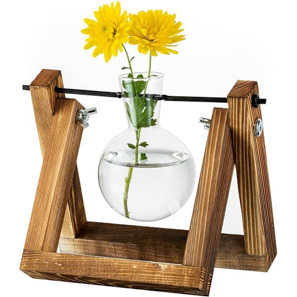 Planteformering Station Forbedret Pære Vase Planter med Træstativ Indendørs Glas Plantepot til Ta