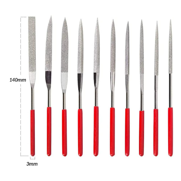 10 st Mini diamantnålsfilar i 2x100mm skaft, Multi-Purpose Diamond File Set Metal Fil