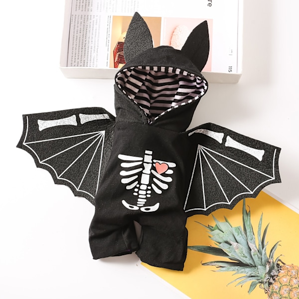 (M) Sort Bat Halloween Skelet Kostume, egnet til hunde og katte, Halloween kæledyrskostume