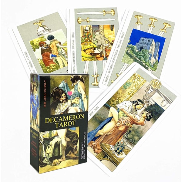 Decameron Tarot-kort, ny udgave - 78 farverige tarotkort med gratis dug og tarotpose, F
