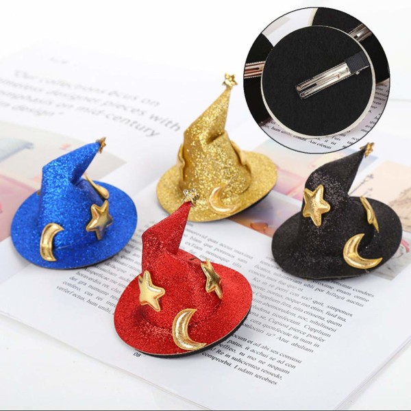4 kappaletta Mini Top Hat -hiuspidikettä Kiiltävä Tähti Kuu Halloween Witc