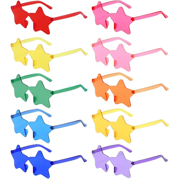 10-pack Stjärnformade Rimlösa Färgade Partysolglasögon Färgterapi Glasögon