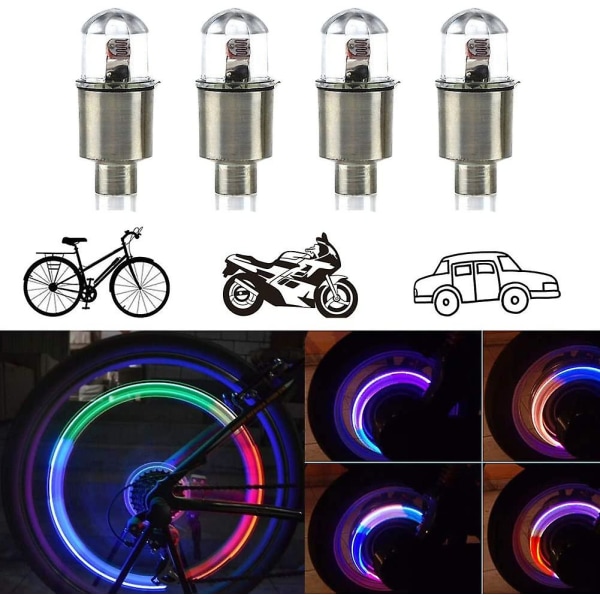 (farge) 4-pack bildekk hjul ventil lys, led sykkel hjul lys