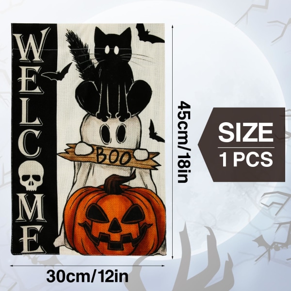 Halloween-banner, dubbelsidig trädgårdsflagga 30x45cm Skrämmande kattpump