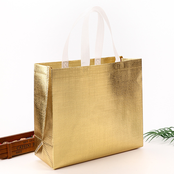 3 st glänsande återanvändbara presentpåsar, metalliskt guldglitter design semesterpresentpåsar med handtag och