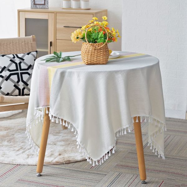 (140x180cm) Dugdugdug Borddug Rektangulær Dug Bomuldslinned Afvises med Kvastkant Lemon Yellow