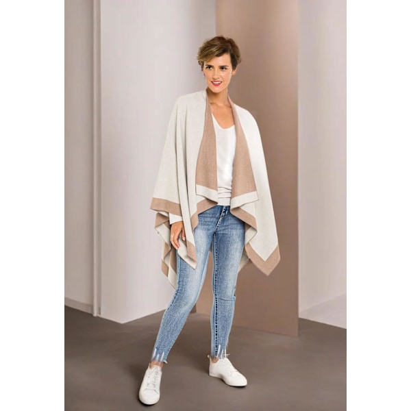 Dame Shawl Wrap Poncho Kappe Cardigan Trøje Åben Foran til Efterår Vinter