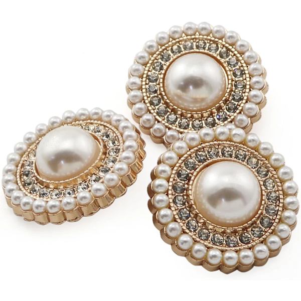 16 stk. Guld Diamantbesatte Perleknapper Metal Knapper Rhinestone Kunstige Perleknapper Pynt til Frakke, Dragter, Kn