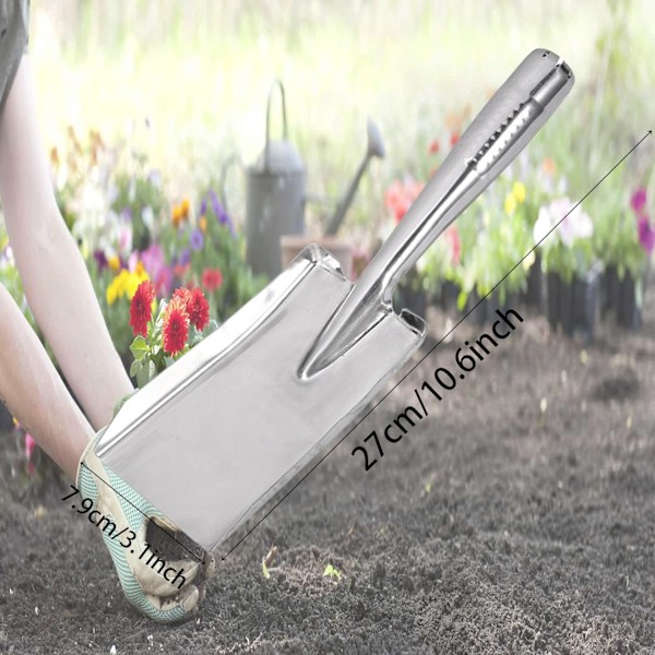 Hagespade i rustfritt stål, liten hageskovl, mini håndskovl, perfekt for planting, omplanting, luking, graving