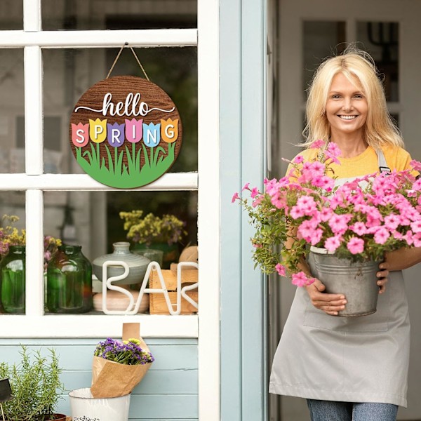 1 st Trä Hängande Skylt Rustik Tulpanblomma Dörrhängare Skylt Bondgård Blommig Trä Välkomstskylt för Inomhus Utomhus Hem Veranda Fönsterdekor