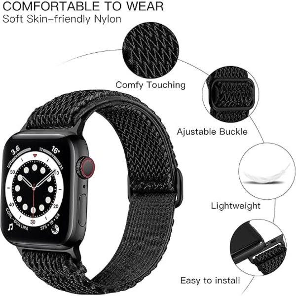 Nyloninen joustava Solo Loop -ranneke, yhteensopiva Apple Watch Series 1-10, SE, Ultra 42/44/45mm/46mm/49mm kanssa, säädettävä korvaava ranneke naisille M