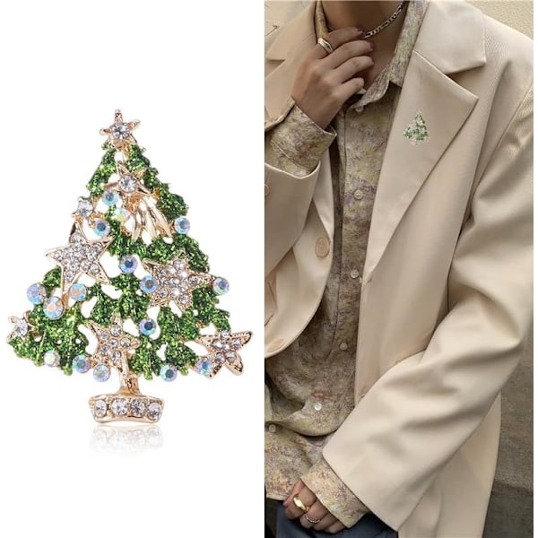 Julbroch för kvinnor och flickor, smycken med österrikiska kristaller, fantastiskt vinterönsketräd, liten stjärnbroch till jul