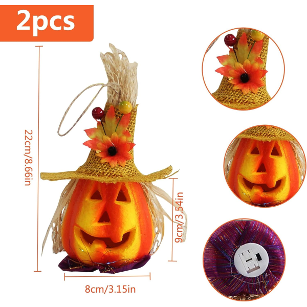 Set med 2 Halloween-pumpor i skumgummi Jack-o-lantern Jack Pumpkin Glitter Lantern Light Up Dekorativ Hau