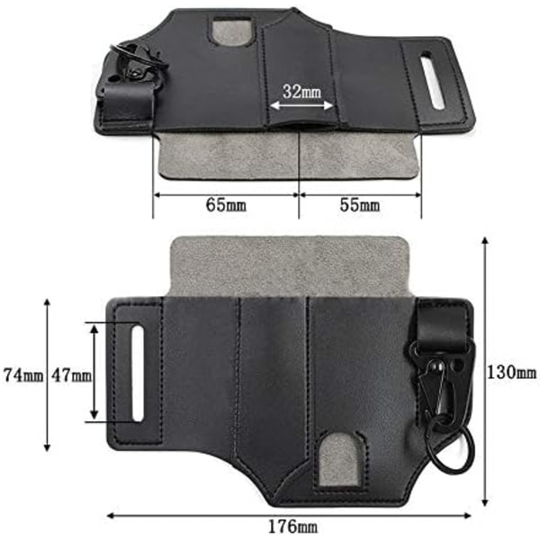 176x130mm Læder Skede Organizer Multifunktion Bælteløkke Skede med Nøglering Lomme Organizer med Pen Holder F