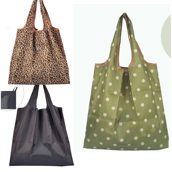 3 stk. Genanvendelig indkøbspose, Nylon Vandtæt Tote Bag Dagligvarer Poser Fold op Tote Foldning i en pung S