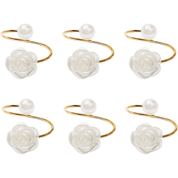 (Rose Pearl) Perle serviettringer sett med 6, gull serviettring til bryllup, middagsselskap, Banq