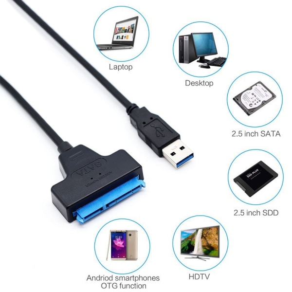 2 kpl USB 3.0 - SATA III, SATA USB 3.0 -asemakaapeli 2,5" SSD/HD:lle