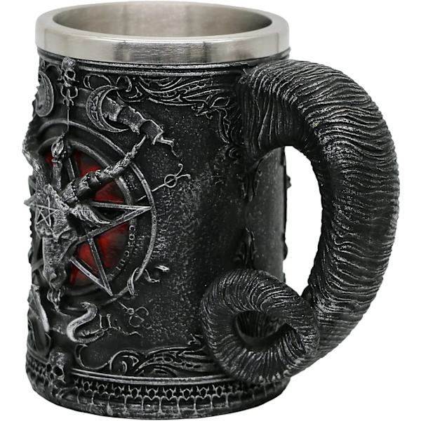 Baphomet Hoved Middelalderlig Ølkrus - Sabbatisk Gede Pentagram Drikke Tankard 420ml Rustfrit Stål W