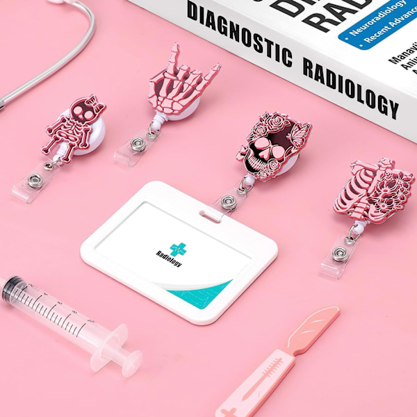 8 st. Sjukvårdspersonalens Badge Reels Utdragbara Badgehållare med Alligator Clip Organ Hjärta Hjärna Mönster med Blommor Söt för RN
