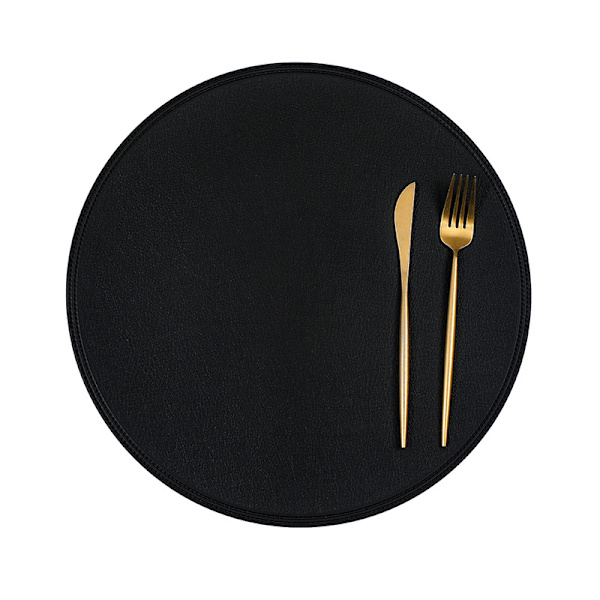 Sorte Rundt Bordskånere i Kunstlæder, Bordskånere, Nemme at Rengøre, Dobbelt Syet til Køkken Spisebord, Diameter 38cm