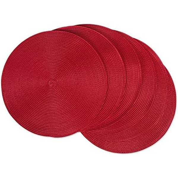 Klassisk vävd bordsserie, inomhus/utomhus platsmatteset, rund, 15\" diameter, Tango Röd, 6 delar