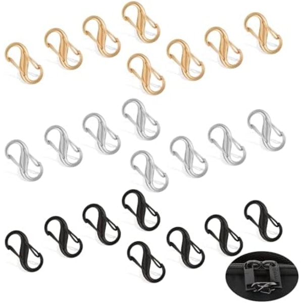 24 Piece Zipper Locks for Backpacks, Double Opening Zipper Locks Anti Theft, Mini S Carabiner Clip, Replacement Zipper P