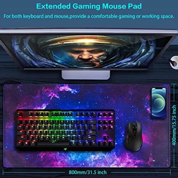 Gaming Mousepad, Stor Udvidet Mousepad Stor Computer Mousepad til Hjemmekontor Gaming Arbejde 31,5x15,7 tommer