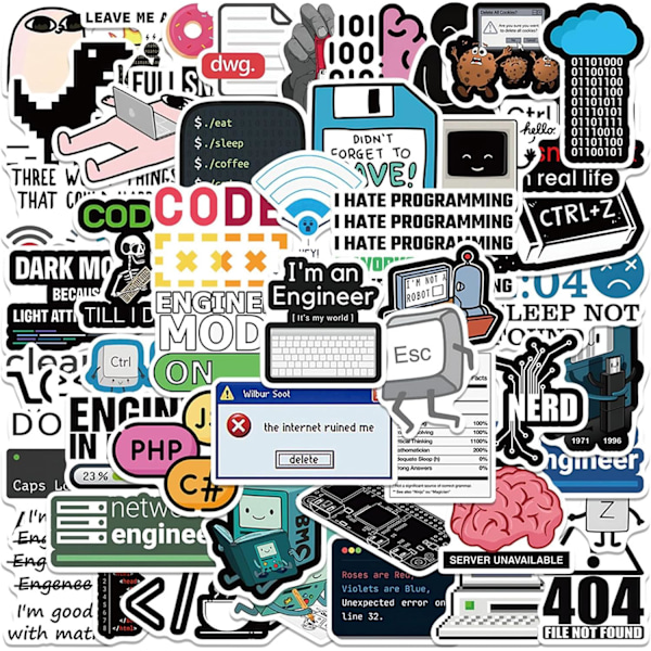 50 st Programmer-klistermärken, Gåvor till Utvecklare, Programmerare, Hackare, Ingenjörer, Programklistermärken för Laptop, Dator, Vatten